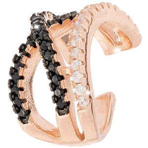 Mono Orecchino in Argento Rose con Pietre Nere Golden Ear Rebecca Gioielli
