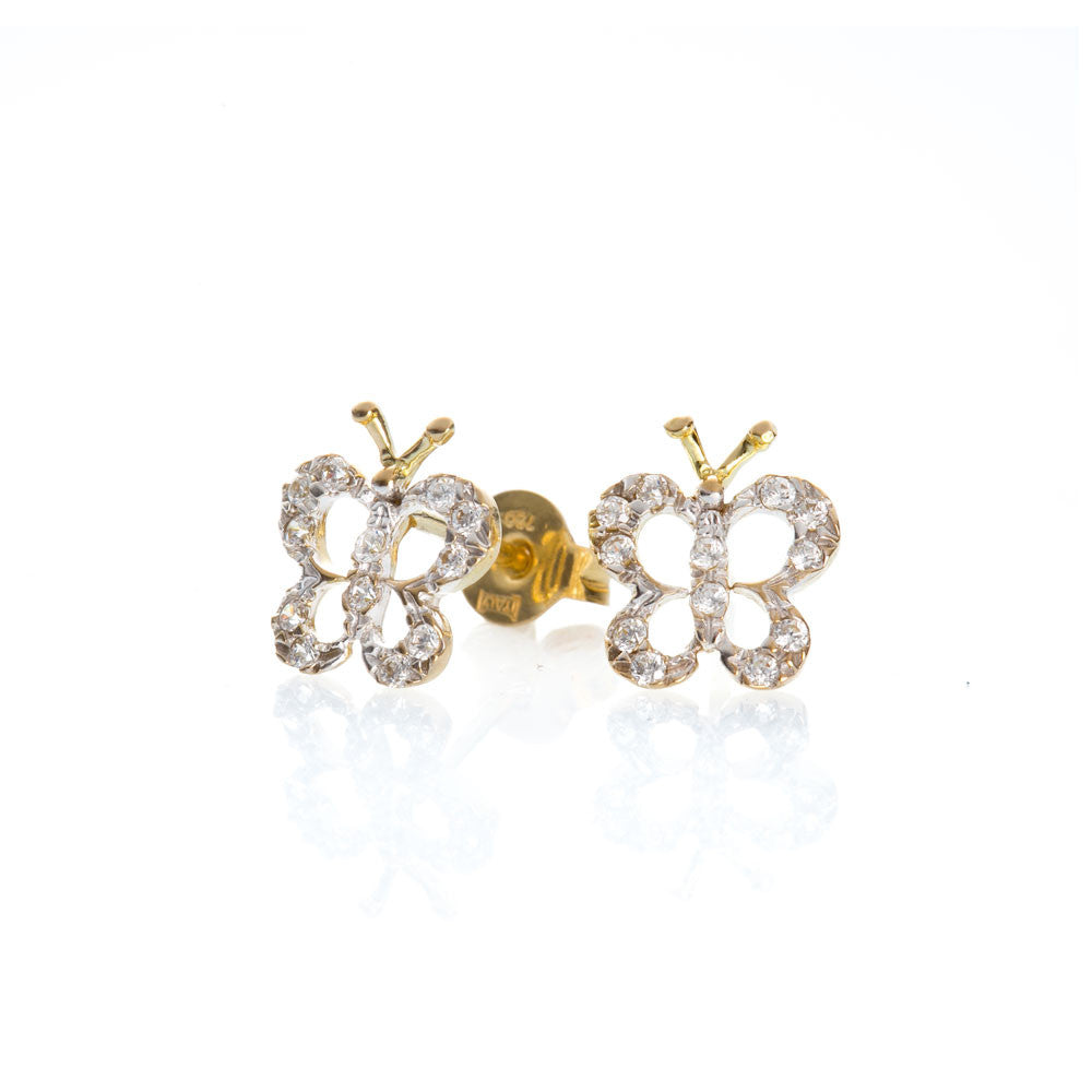 Orecchini Bambina Farfalla Battesimo Oro Giallo con Zirconi