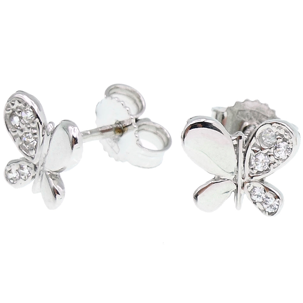 Orecchini Bambina Farfalla Oro Bianco con Zirconi Gioielleria