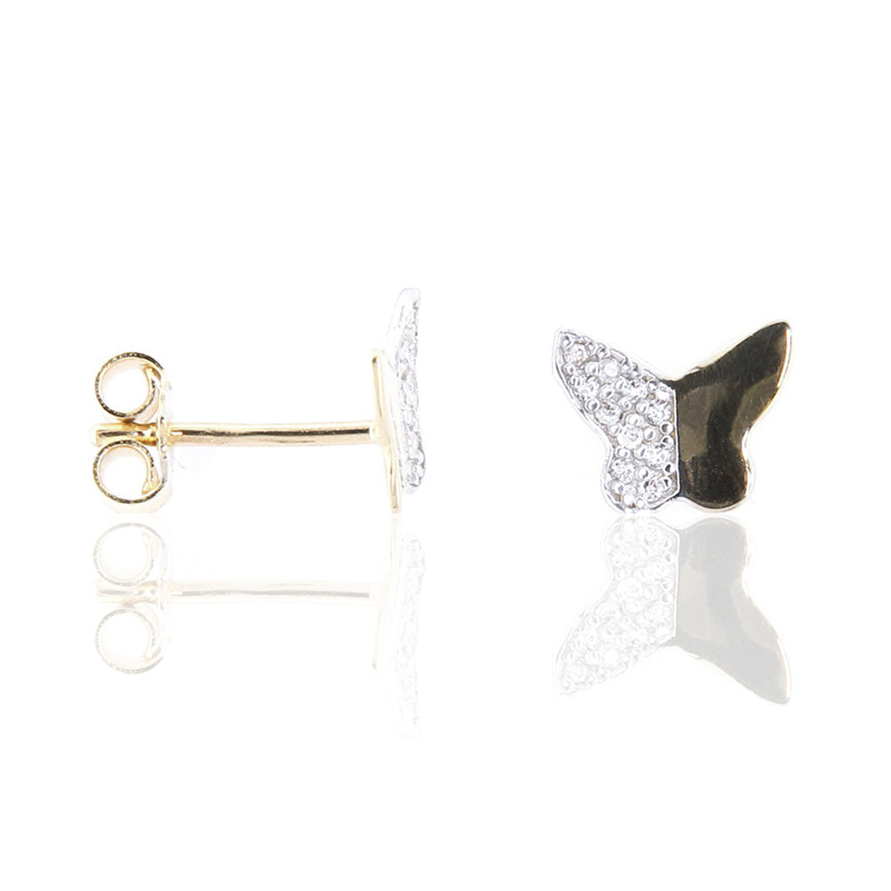 Orecchini Bambina Farfalla in Oro 2 Colori e Zirconi