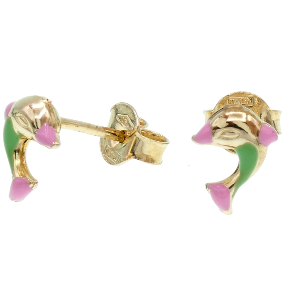 Orecchini in oro giallo 9 carati smaltato anatra. Confezione regalo Orecchini in oro giallo 9 carati smaltato anatra. Confezione regalo