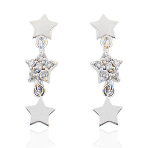Orecchini Bambina Stelle in Oro Bianco con Zirconi