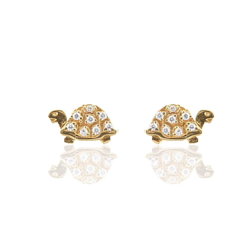 Orecchini A Bottone Carissima Per Bambine – Oro Giallo 9ct Con Tartaruga Smaltata Rosa
