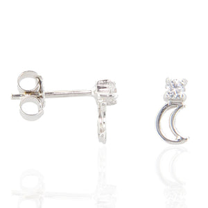 Orecchini Bambina in Oro Bianco Luna con Zirconi