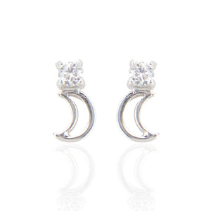 Orecchini Bambina in Oro Bianco Luna con Zirconi