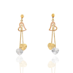 Orecchini Cuore Lunghi in Oro Giallo e Bianco