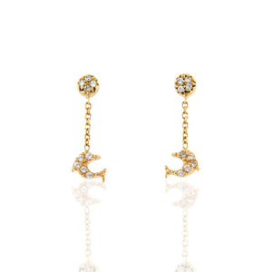 Orecchini Delfino in Oro Giallo con Zirconi