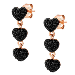 Orecchini Donna Argento Oro Rosa Easychic e Love Cuore Cubic Zirconia Neri Nomination