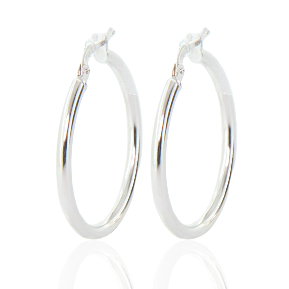Orecchini A Cerchio Minimal In Oro Bianco 14k Con Zirconi – Regalo Donna Elegante