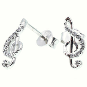 Orecchini Donna Chiave di Violino Oro Bianco con Zirconi