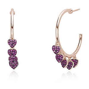 Orecchini Donna Cuore con Zirconi Rossi in Argento Rose Mabina Gioielli