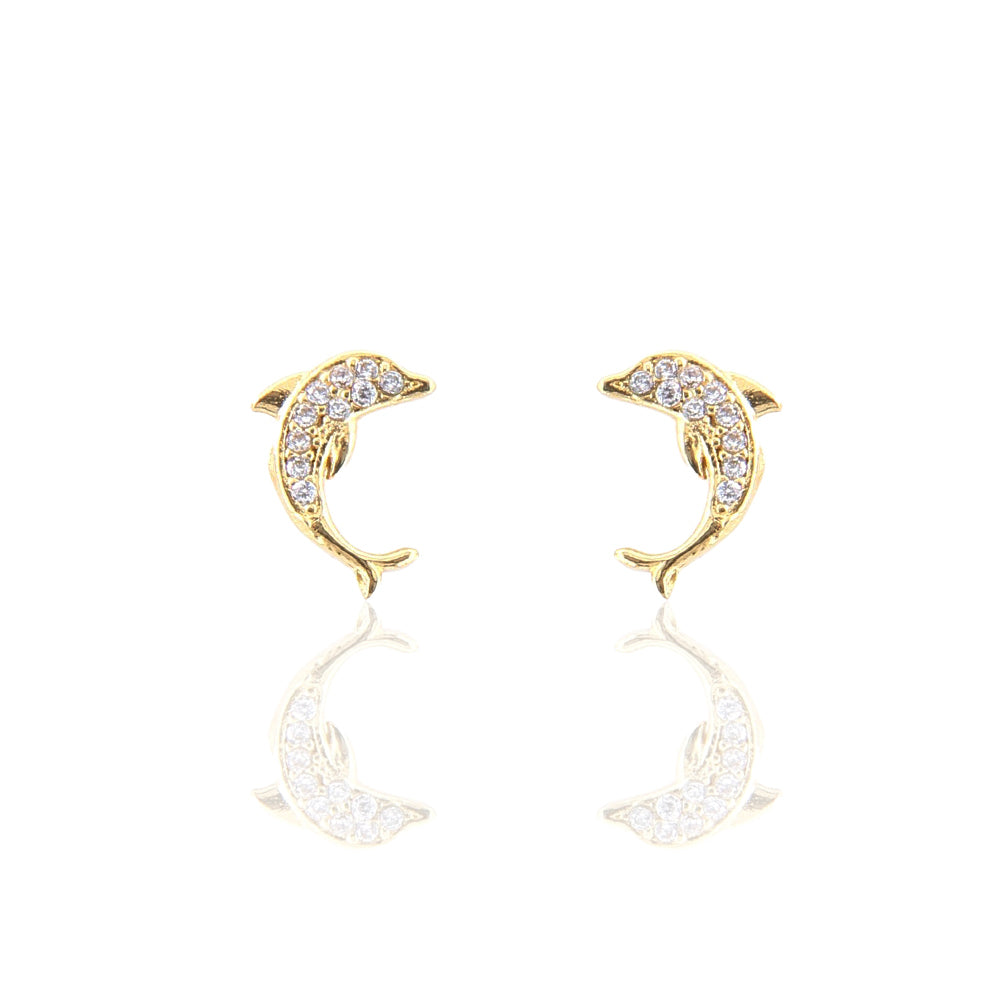 Orecchini A Perno Per Bambini In Oro Giallo 14k Con Zirconi Cubici - Forma Di Croce Con Dorso A Vite