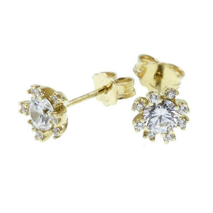 Orecchini Donna Fiore Oro Giallo con Zirconi