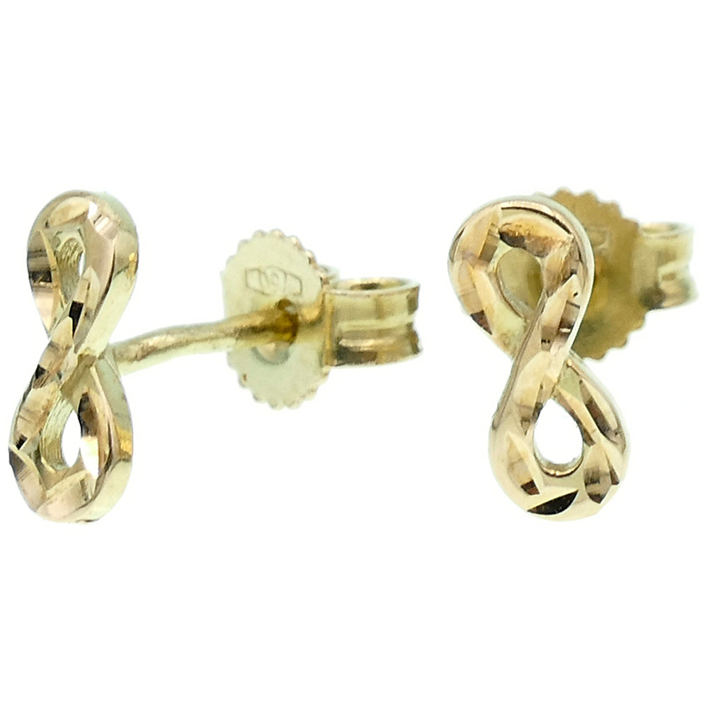 Orecchini Simbolo Infinito In Oro Giallo 9kt – Chiusura A Farfallina, 0.8 Cm