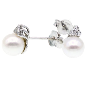 Orecchini Donna Oro Bianco con Zirconi e Perla Sintetica