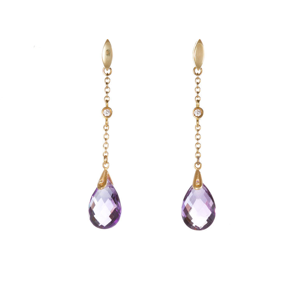 Orecchini in oro bianco con ametista e diamanti ct 0.04 - STANOPPI - Luxury Zone