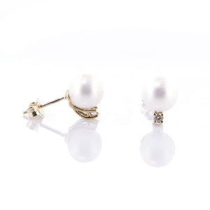 Orecchini Donna in Oro Bianco e Perla con Zirconi