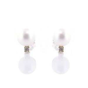 Orecchini Donna in Oro Bianco e Perla con Zirconi