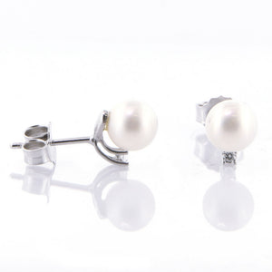 Orecchini Donna in Oro Bianco e Perla con Zirconi