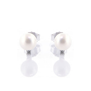 Orecchini Donna in Oro Bianco e Perla con Zirconi