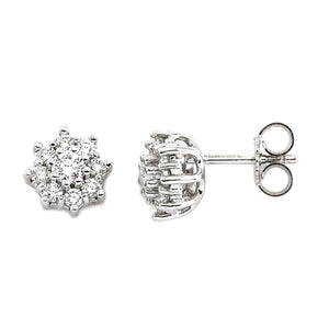 Orecchini Fantasia Fiori Oro Bianco con Diamanti