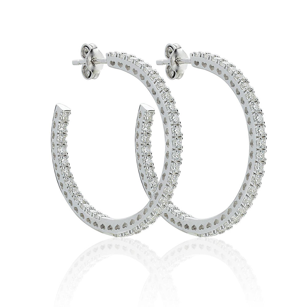 Orecchini Tondi Avvolti 30 in Argento Rodiato con Zirconi Artlinea