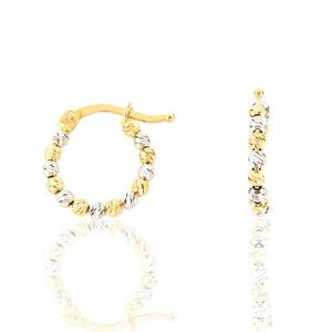 Orecchini Unisex Cerchio in Oro Giallo e Bianco con Palline Diamantate