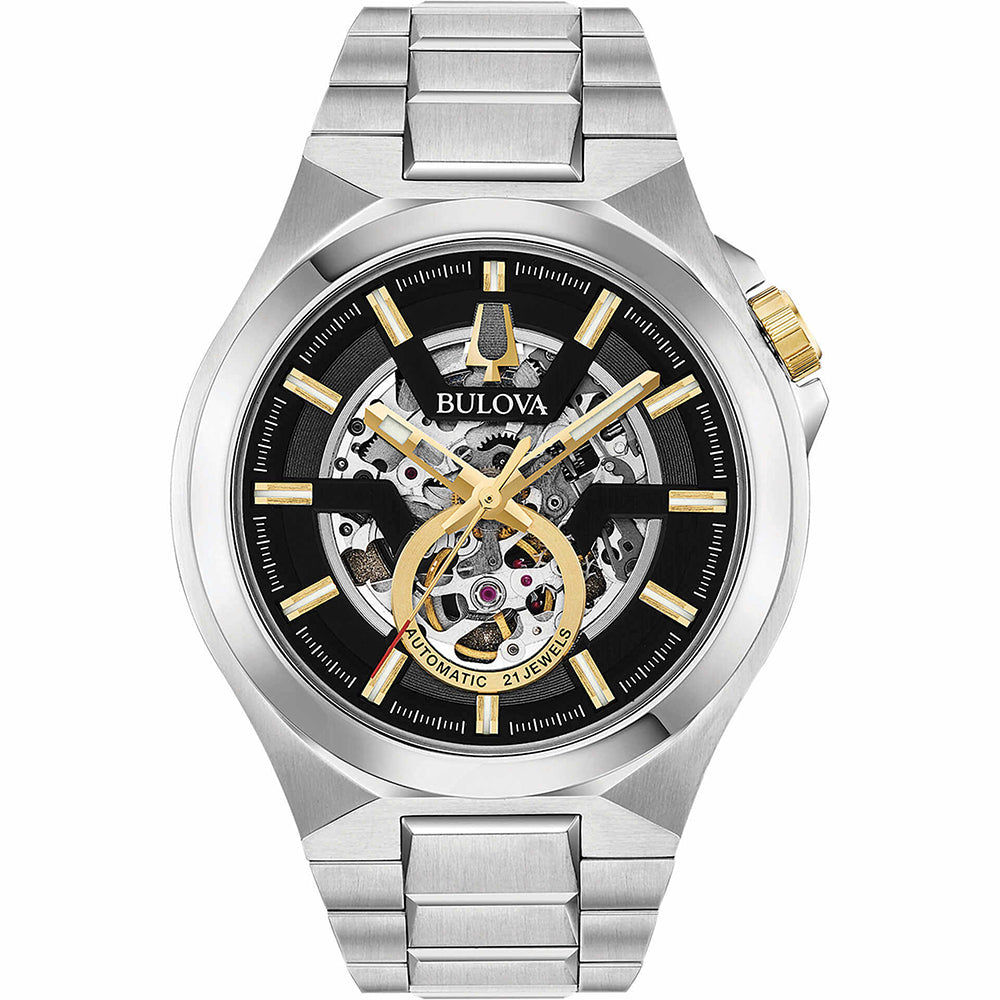 Bulova Orologio Uomo Automatico American Clipper 42mm - Cassa Acciaio, Quadrante Nero Scheletrato, Bracciale Metallo, Impermeabile 30m - 3
