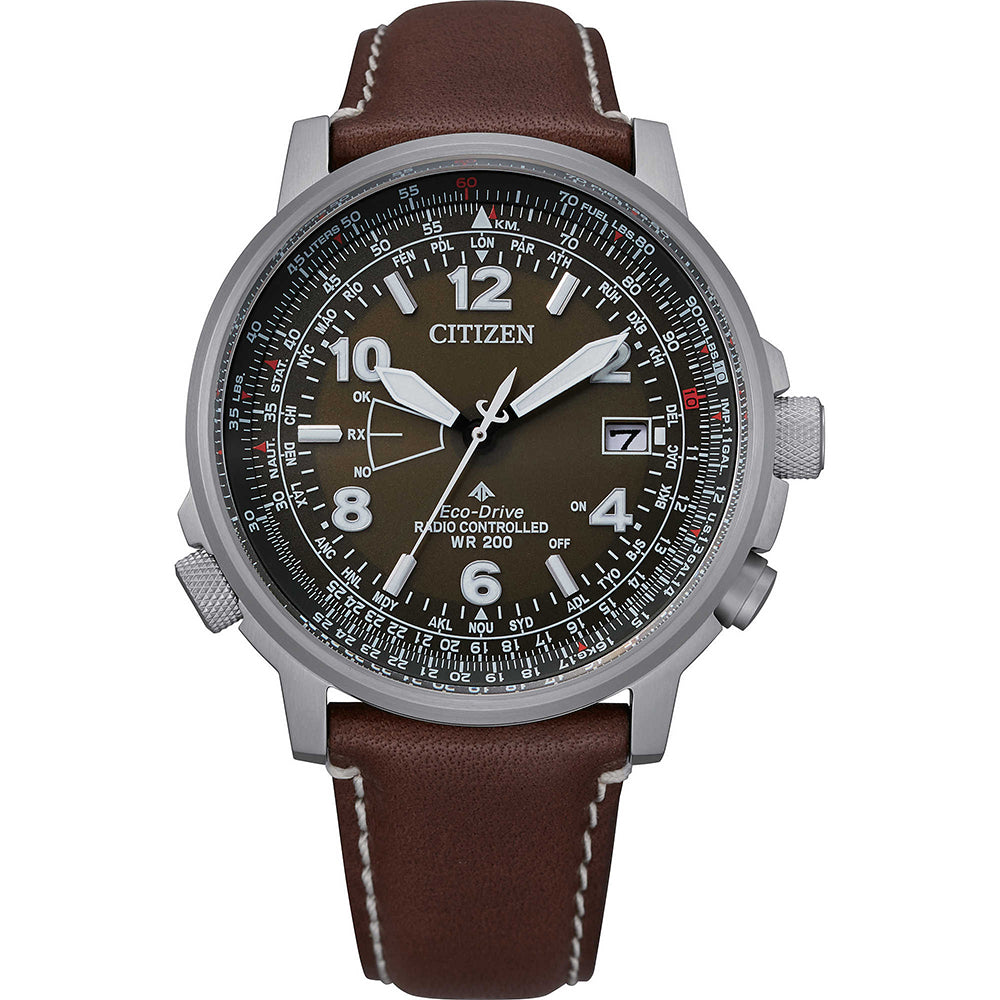 Orologio Uomo Eco Drive Nero Radiocontrollato Pilot Verde Citizen