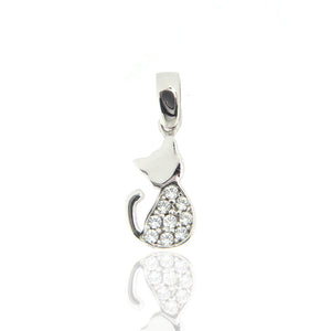 Pendente Donna Gatto in Oro Bianco con Zirconi