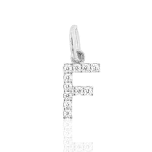 Pendente Donna Lettera F in Oro Bianco con Zirconi