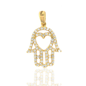 Pendente Donna Mano di Fatima in Oro Giallo con Zirconi