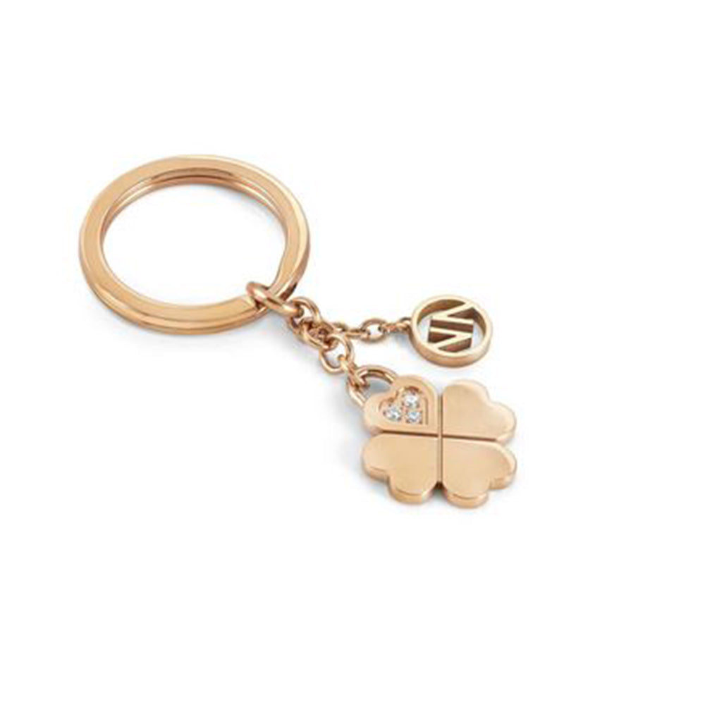 Portachiavi Donna Acciaio Oro Rosa Keyrings Quadrifoglio Nomination