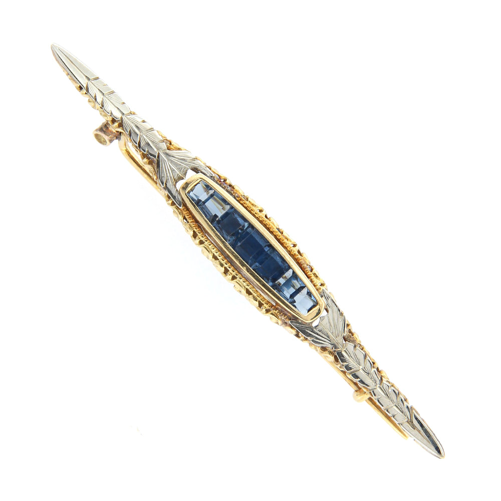 Spilla Donna Antica in Oro 2 Colori con Zaffiri